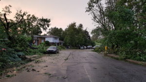 Road in Ottawa, Ontario, that has been hit by a tornado.