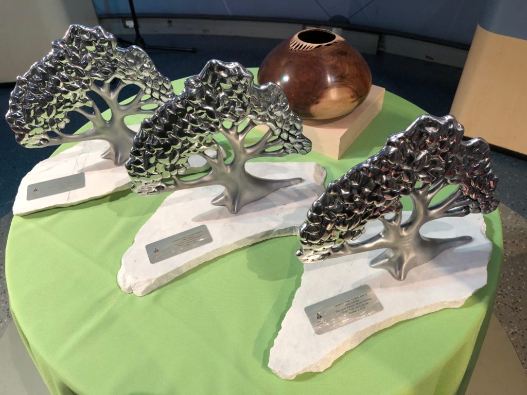 Canadian Urban Forestry Award trophies.