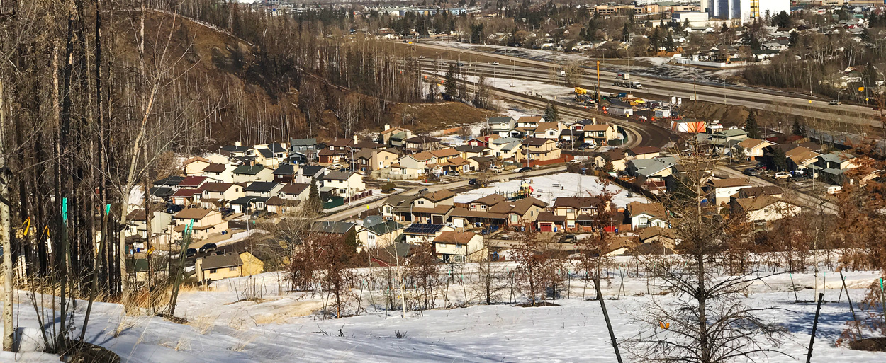 Aerial view of a town in Alberta.