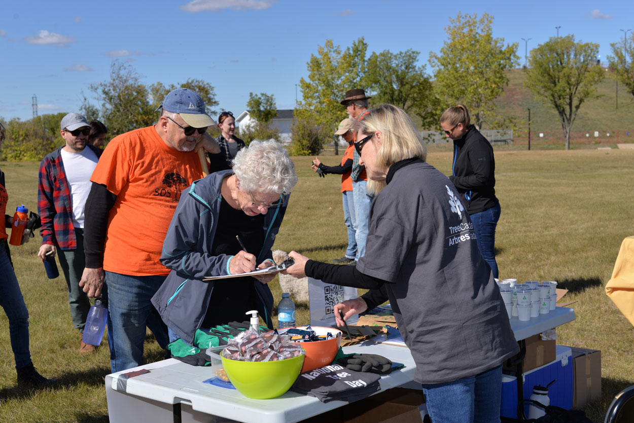 Volunteers checking in for National Tree Day is Saskatoon, SK.
