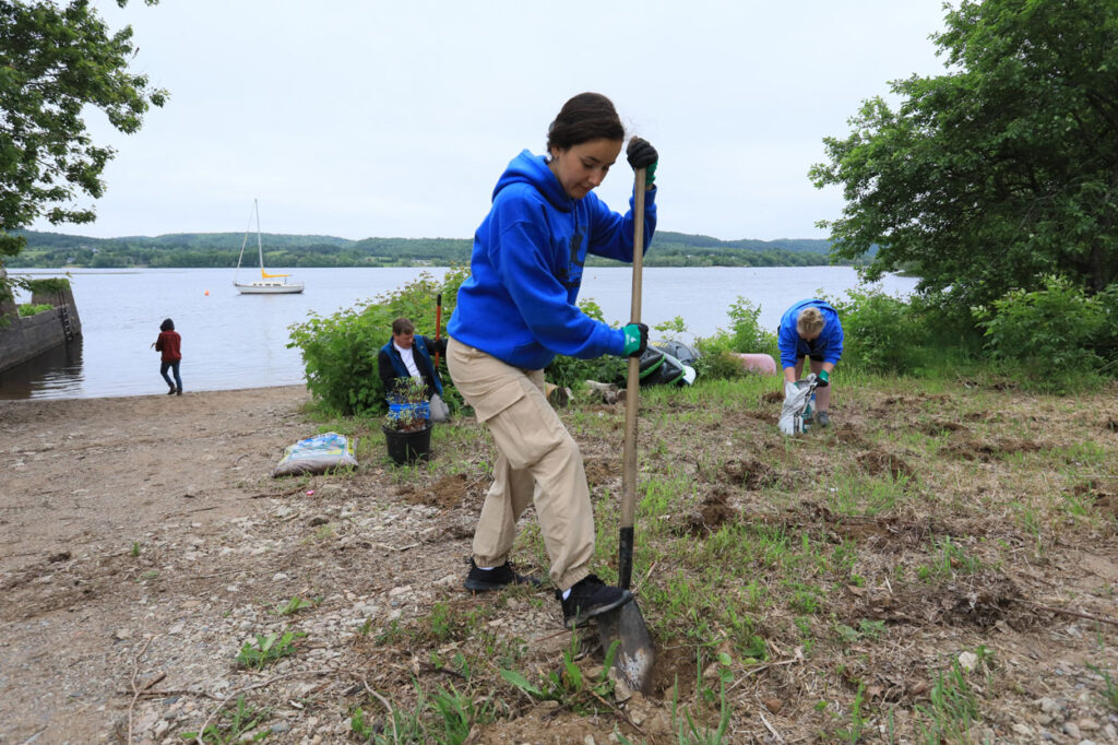 Volunteer digging holes